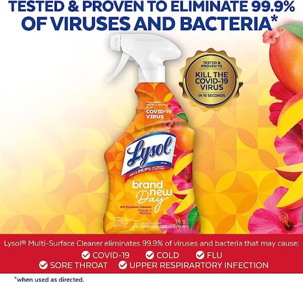 Lysol All-Purpose Cleaner, Sanitizing and Disinfecting Spray, To Clean and Deodorize, Mango & Hibiscus Scent, 32oz